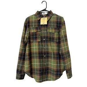 Haha Mama Plaid Flannel Shirt Mens Size M Green Brown NWT Button Down Shacket